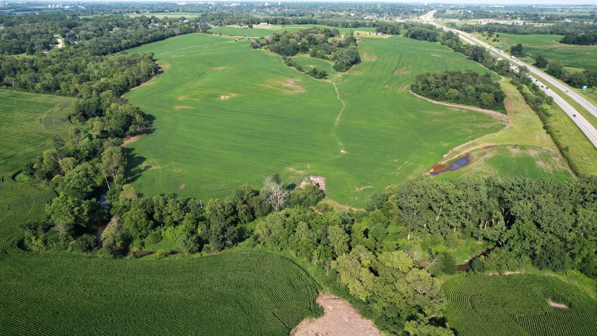 drone photo of iowa farmland