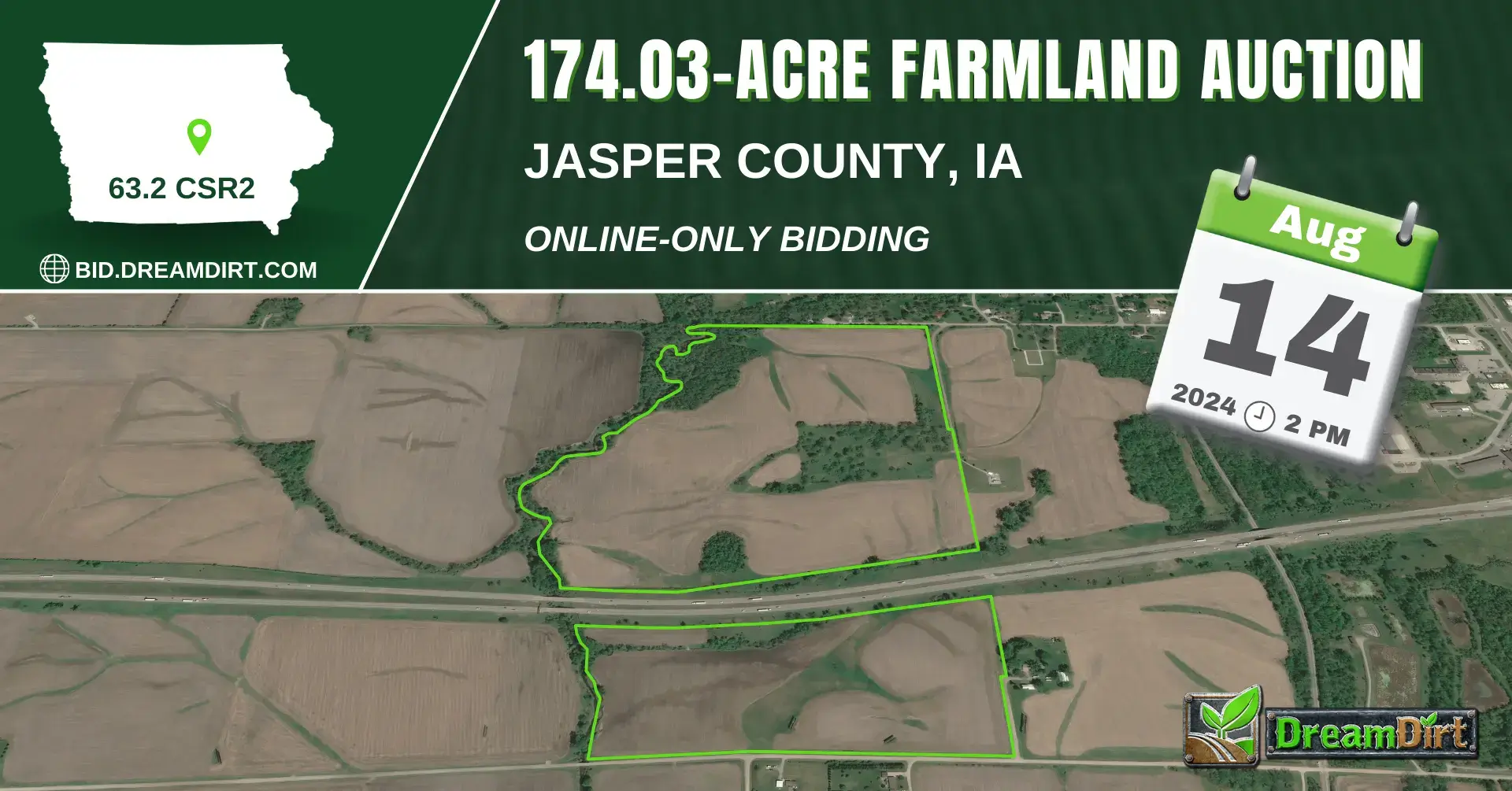 advertisement graphic for a farmland auction